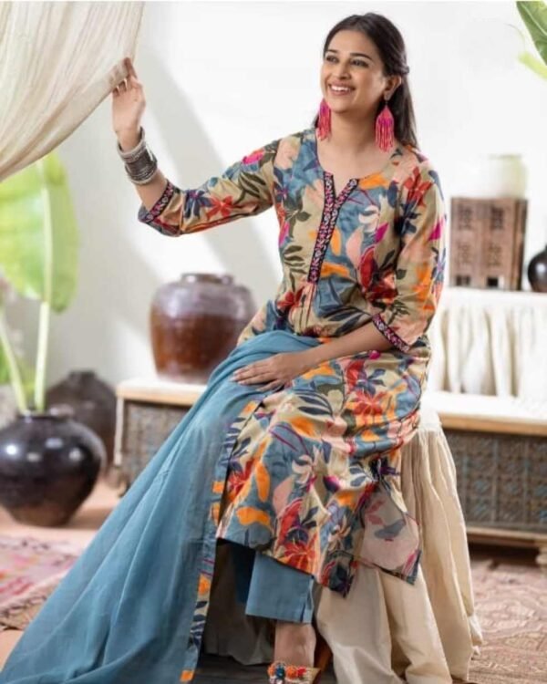 Beige Pure Cotton Stitched Suit