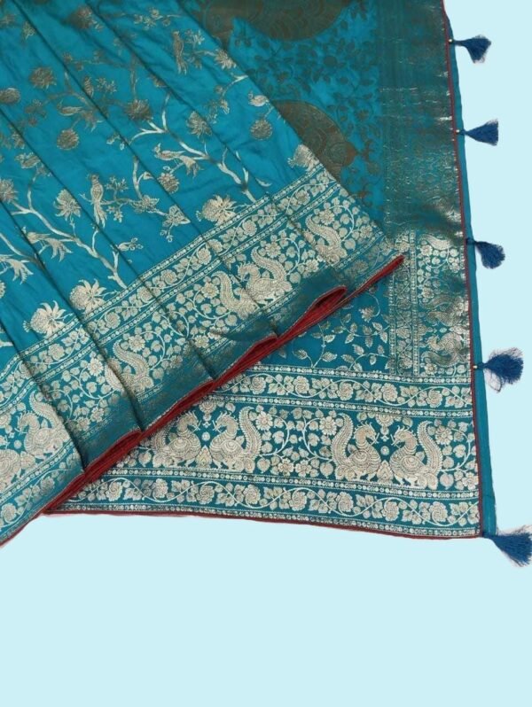 Aqua Blue Banarasi Silk Saree