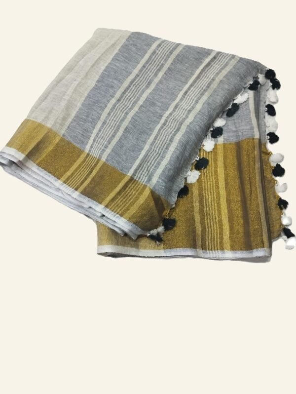 Gray Pure Linen Saree