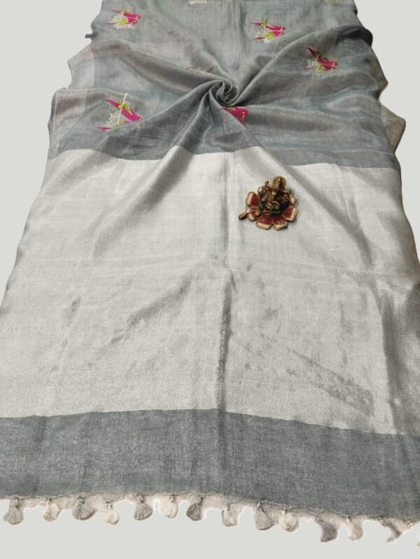 Steel Grey Pure Linen Saree