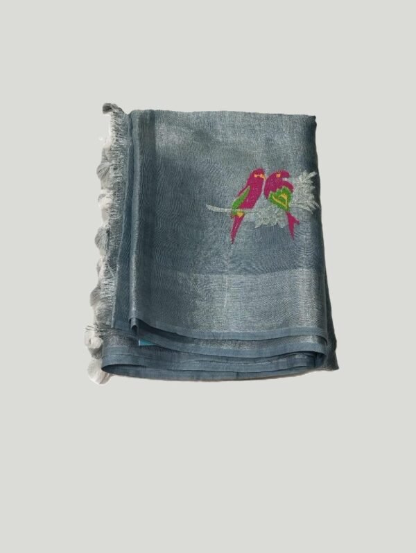 Steel Grey Pure Linen Saree