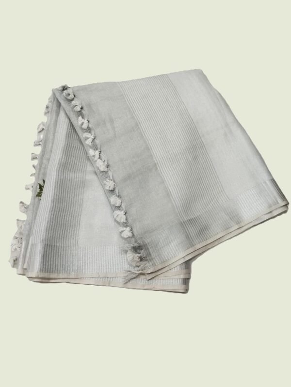 Silver Pure Linen Saree