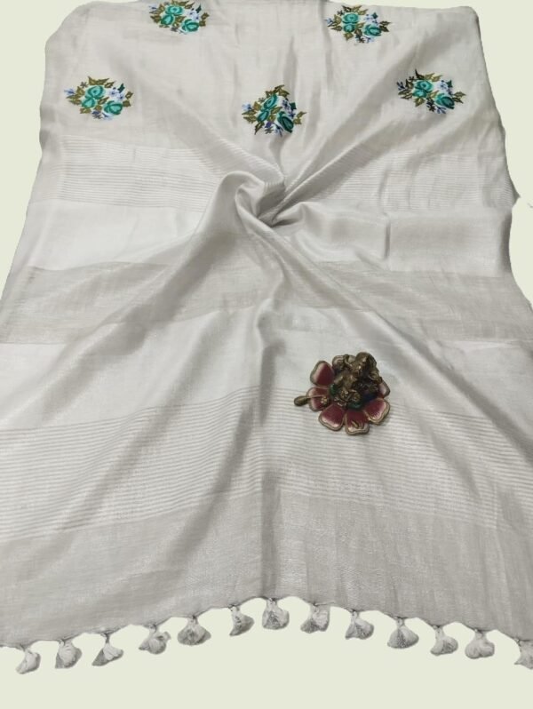 Silver Pure Linen Saree