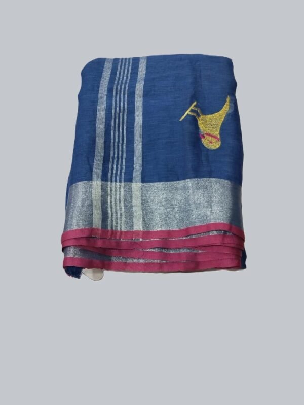 Royal Blue Pure Linen Saree