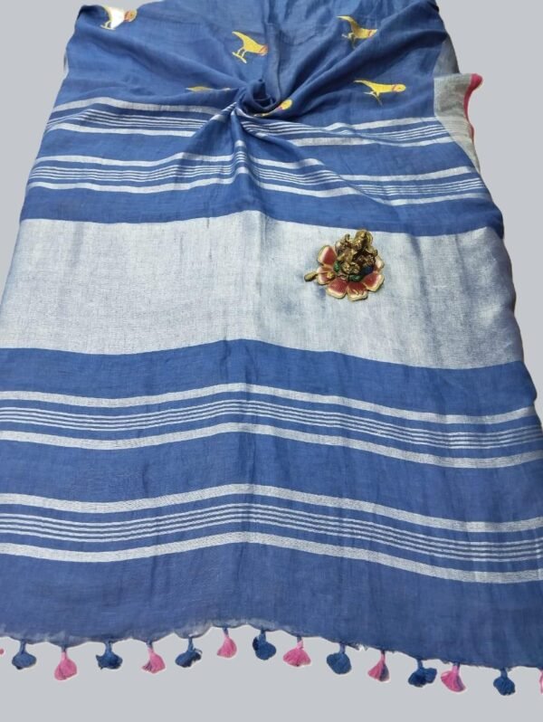 Royal Blue Pure Linen Saree