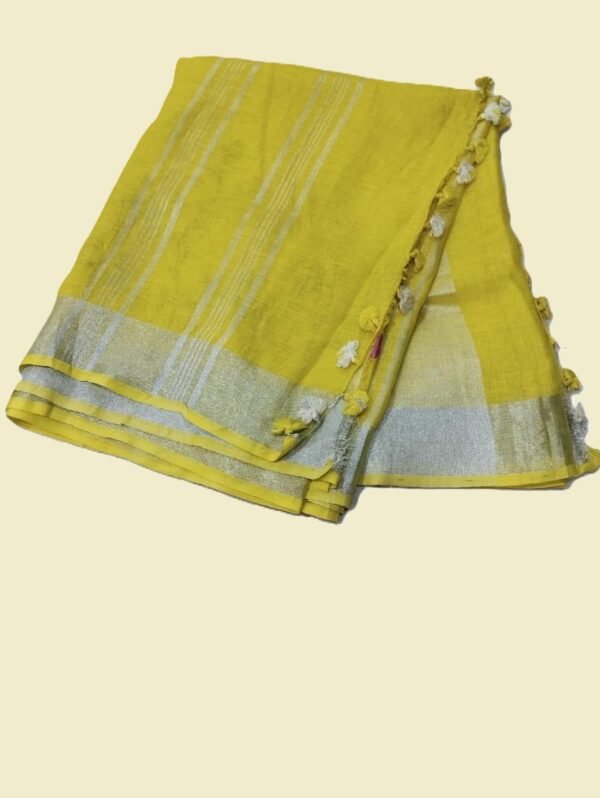 Yellow Embroidered Pure Linen Saree