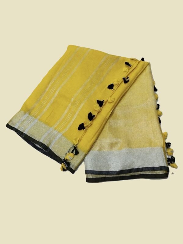Yellow Pure Linen Saree