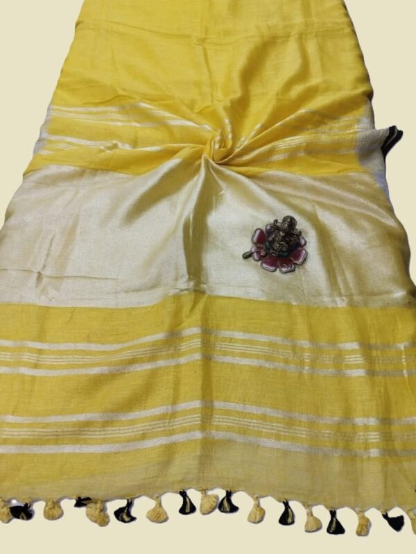 Yellow Pure Linen Saree
