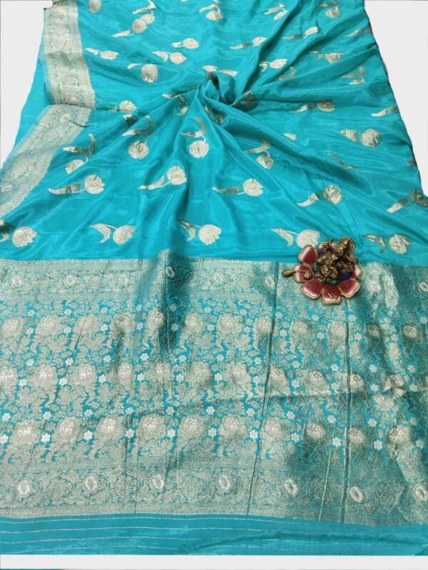 Teal Crepe Silk Saree