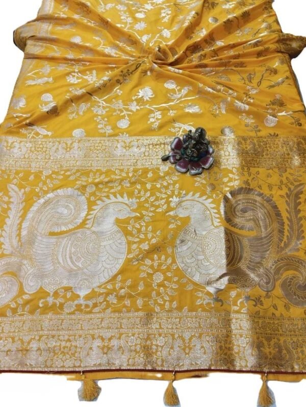 Bright Yellow Banarasi Silk Saree