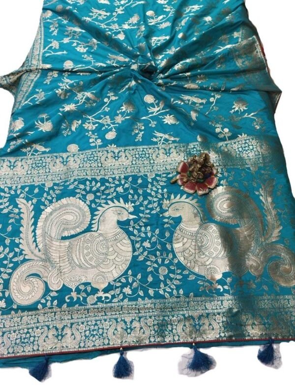 Aqua Blue Banarasi Silk Saree