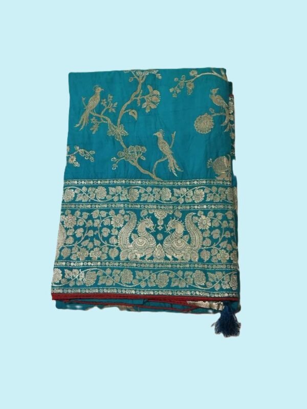 Aqua Blue Banarasi Silk Saree