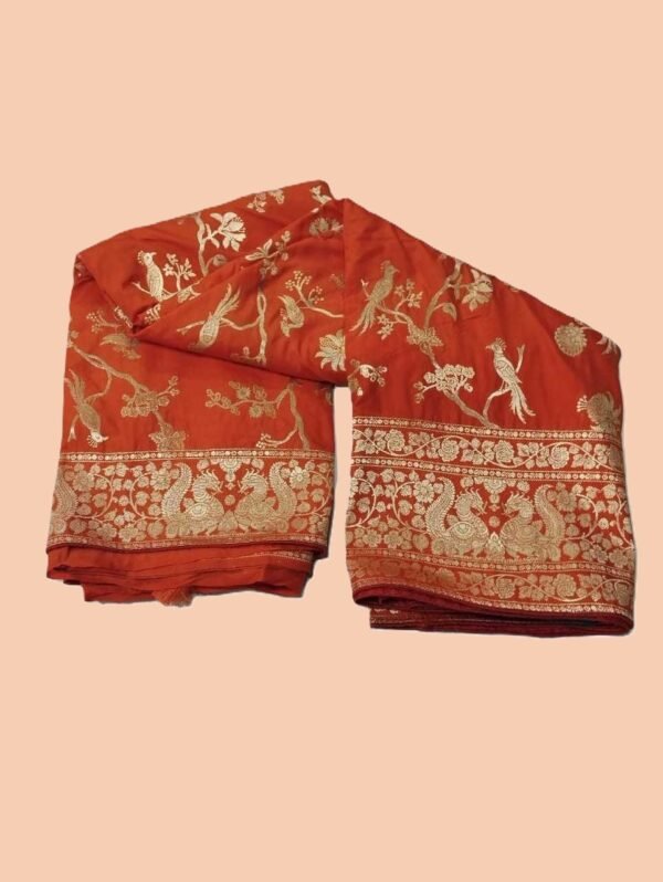 BS002265-3(2) Bright Orange Banarasi Silk Saree