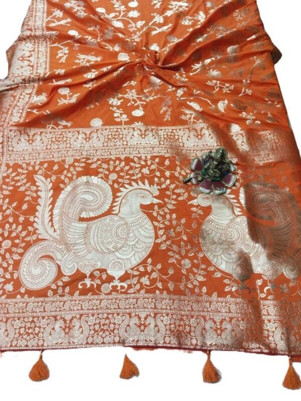 BS002265-3(3) Bright Orange Banarasi Silk Saree