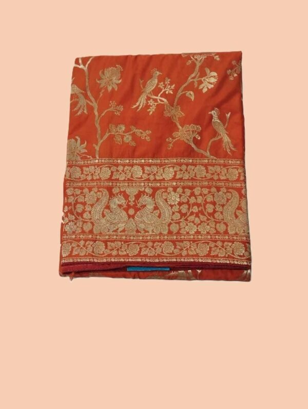 BS002265-3(4) Bright Orange Banarasi Silk Saree