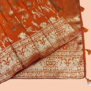 Bright Orange Banarasi Silk Saree