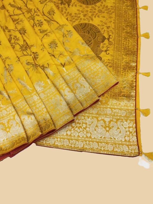 Bright Yellow Banarasi Silk Saree
