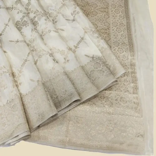 Cream Crepe Silk Saree Off White Silk Saree