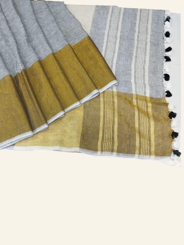 Gray Pure Linen Saree