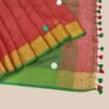 Red Embroidered Pure Linen Saree