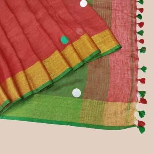 Red Embroidered Pure Linen Saree Red Embroidered Pure Linen Saree