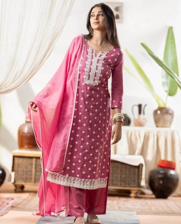 Dark Pink Office Wear Stitched Suit
