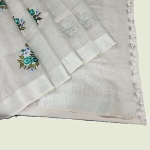 Silver Pure Linen Saree