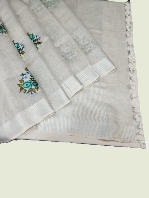 Silver Pure Linen Saree