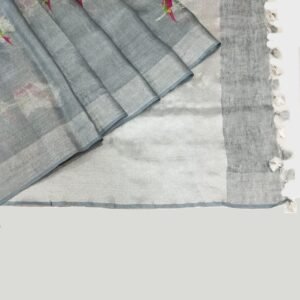Steel Grey Pure Linen Saree
