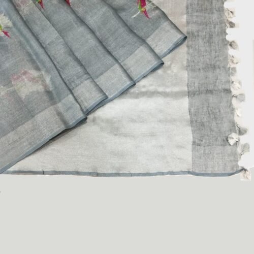 Steel Grey Pure Linen Saree Steel Grey Pure Linen Saree
