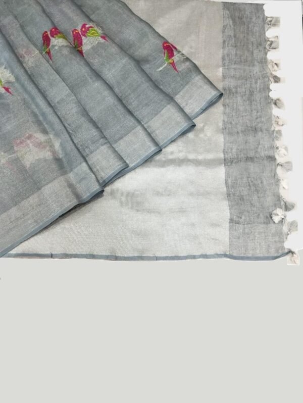 Steel Grey Pure Linen Saree