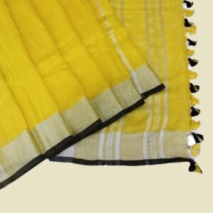 Yellow Pure Linen Saree