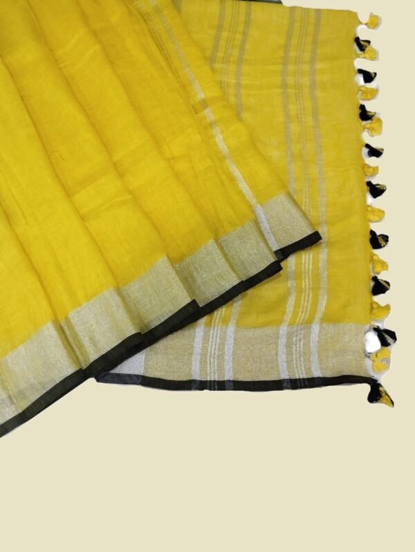 Yellow Pure Linen Saree