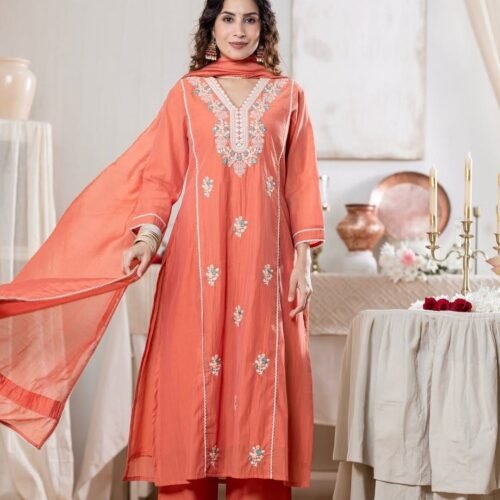 Orange stitched suit