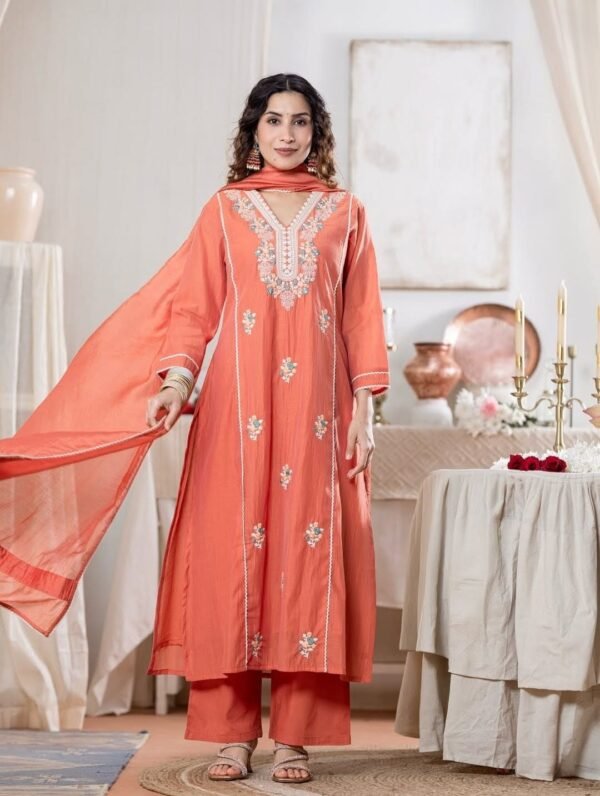 Orange stitched suit