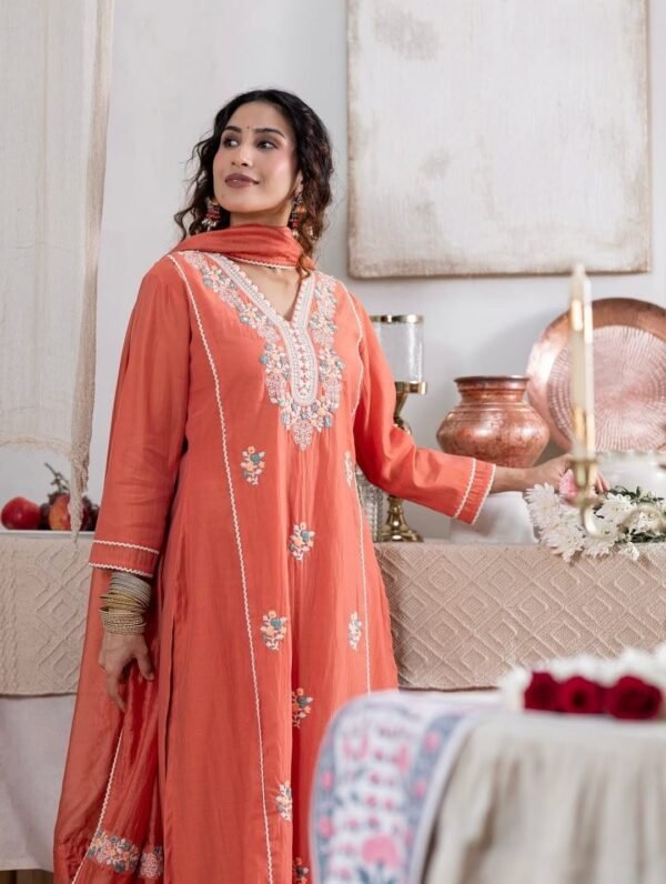 Orange stitched suit