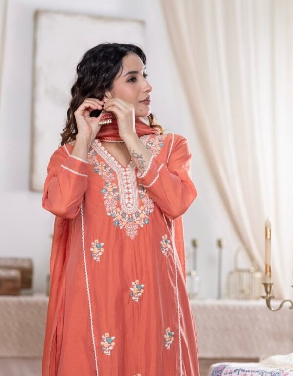 Orange stitched suit