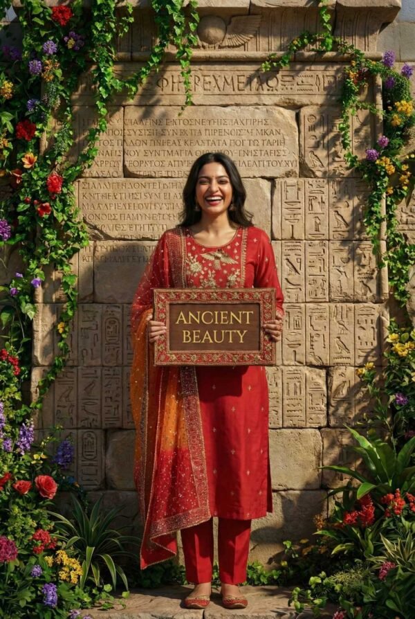 Red chanderi silk suit