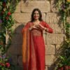 Red chanderi silk suit