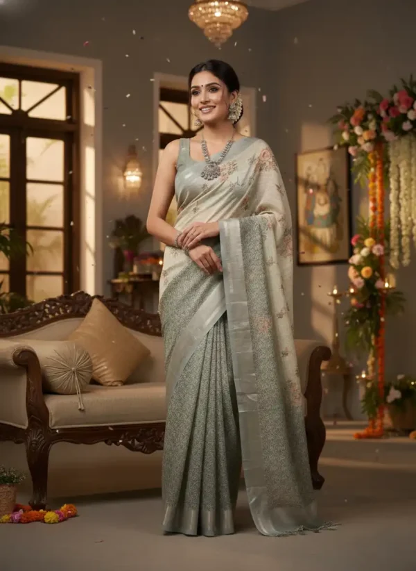 Beige Tusser Silk Saree