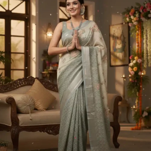 Beige Tusser Silk Saree