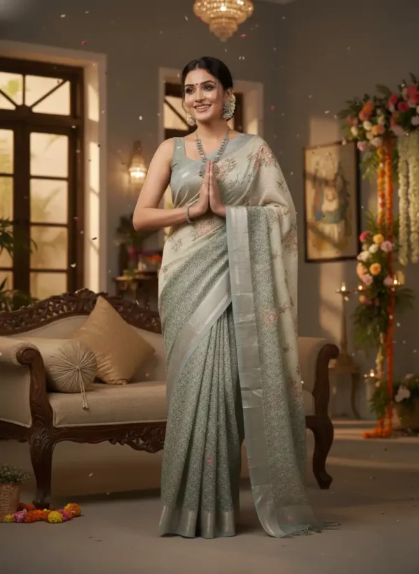 Beige Tusser Silk Saree