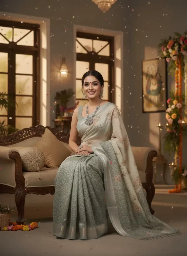 Beige Tusser Silk Saree