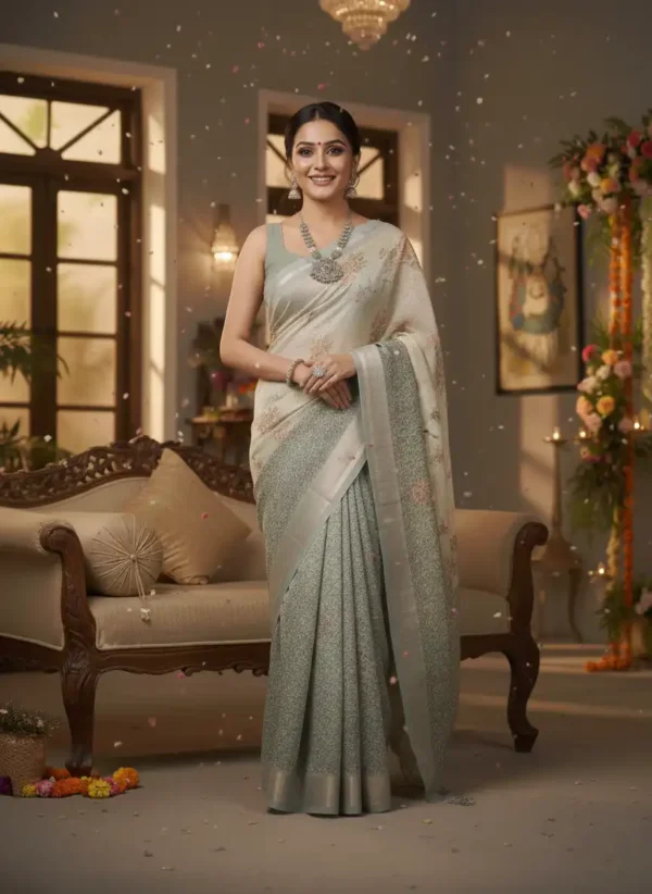 Beige Tusser Silk Saree