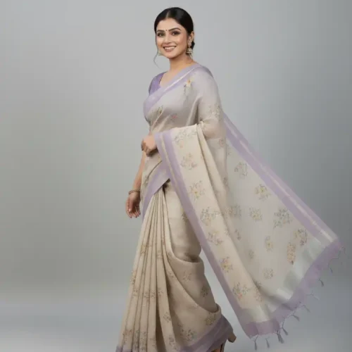 Lavender Tusser Silk Saree