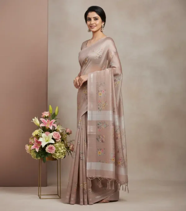 Dark Beige Tusser Silk Saree