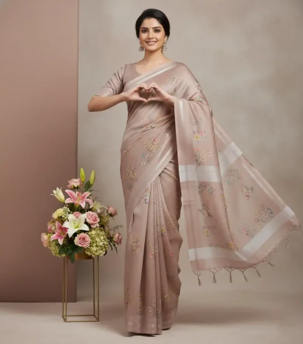 Dark Beige Tusser Silk Saree