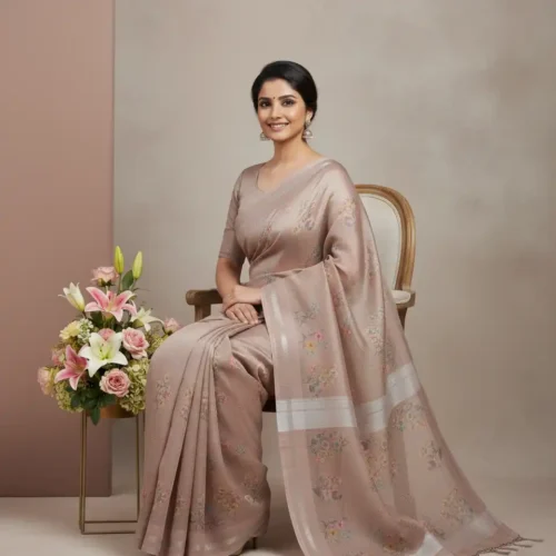 Dark Beige Tusser Silk Saree