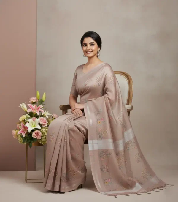 Dark Beige Tusser Silk Saree