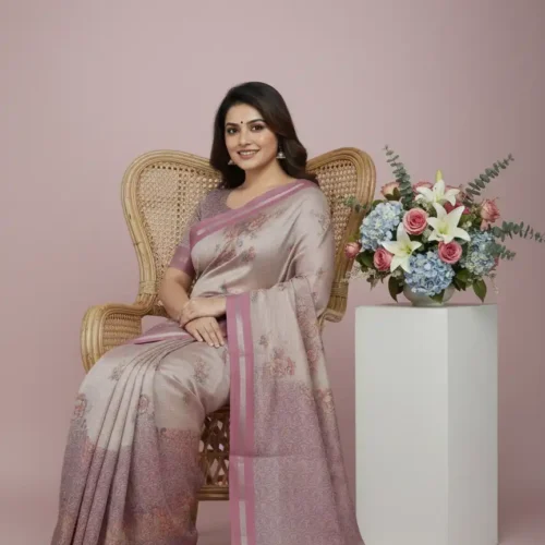 Pink Tusser Silk Saree